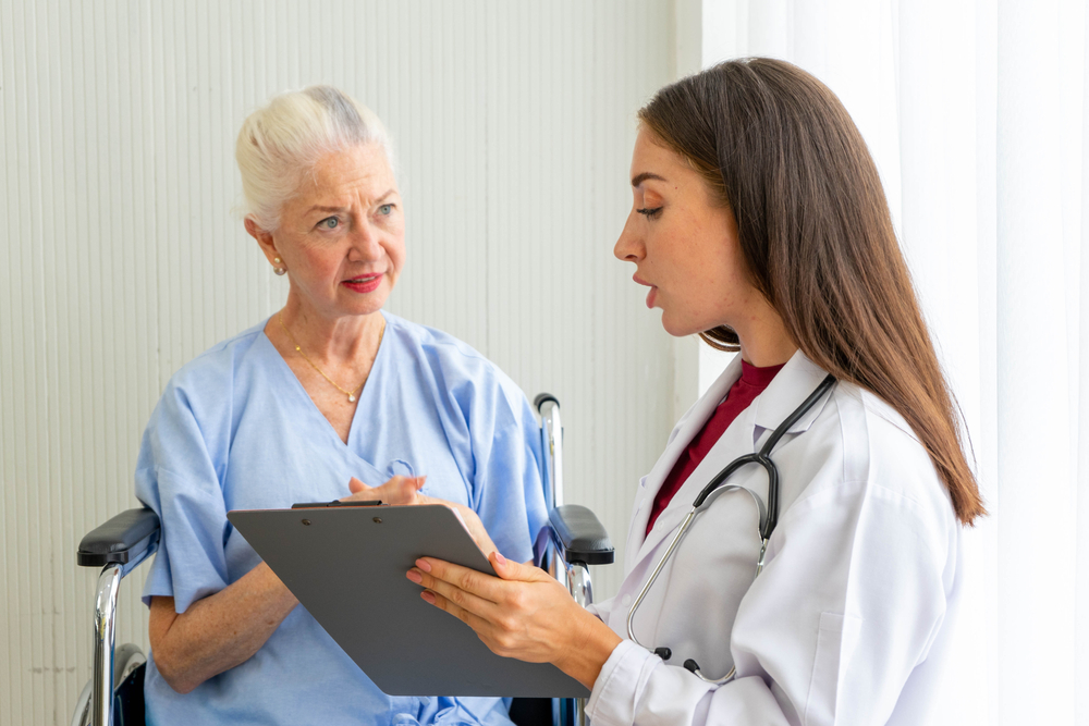 a young FNP discussing test results with a patient