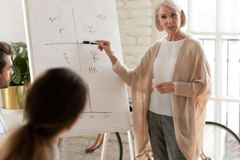 A workplace leader giving strategic direction to one of her colleagues